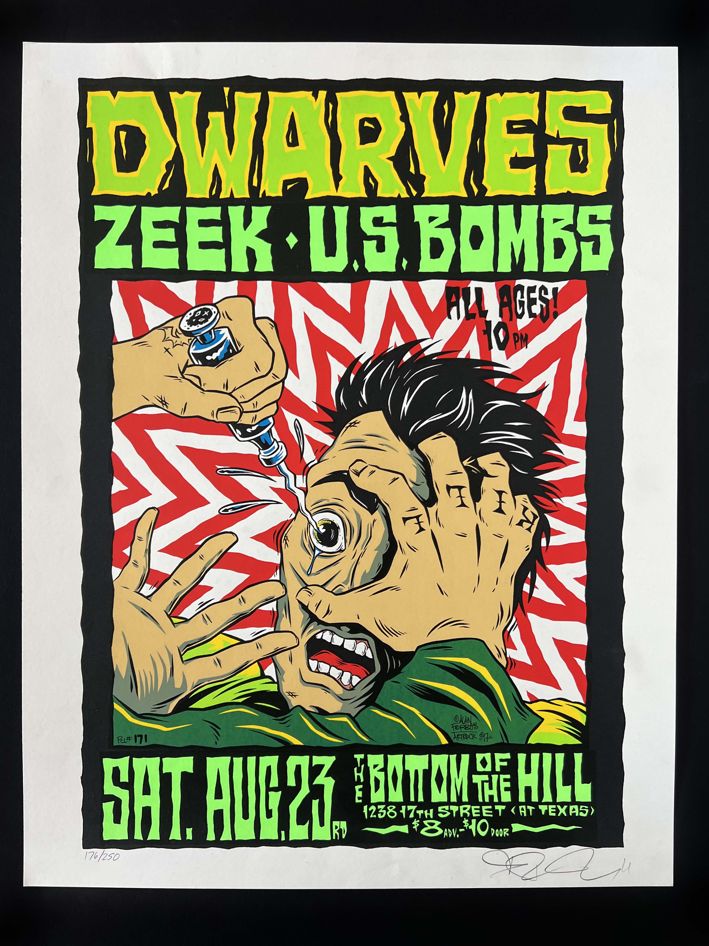 Dwarves /  Zeek /  U.S. Bombs — Bottom of the Hill — Alan Forbes, Signed & Numbered Screenprint (1997)
