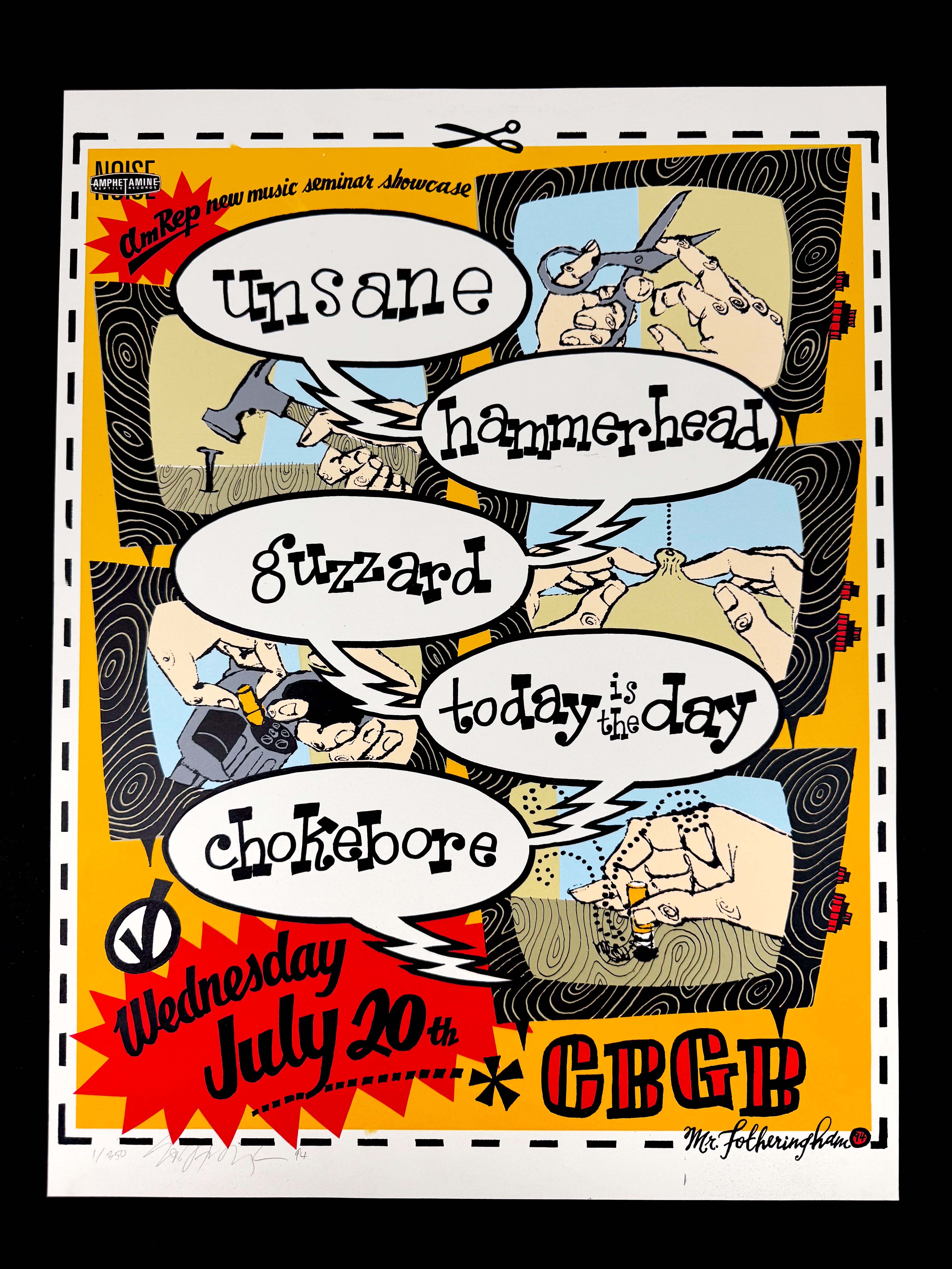 Unsane / Hammerhead / Guzzard / Today is the Day / Chokebore — CBGB — Mr. Fotheringham, Signed & Numbered Screenprint (1994)